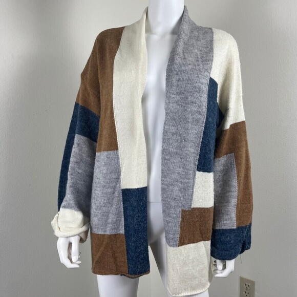 Fable Size M Colorblock Open Front Cardigan Sweater Relaxed Fit Loungewear - Picture 7 of 13